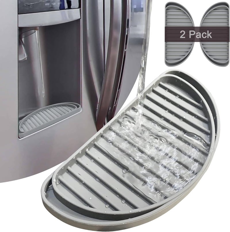 KindGa Refrigerator Drip Tray Catcher, Mini Fridge Drip Tray Protects Ice and Water Dispenser Pan,Fridge Spills Water Pad Catch Basin for Drainage 2 Pack (Semi-Circular,Grey) - Image 1